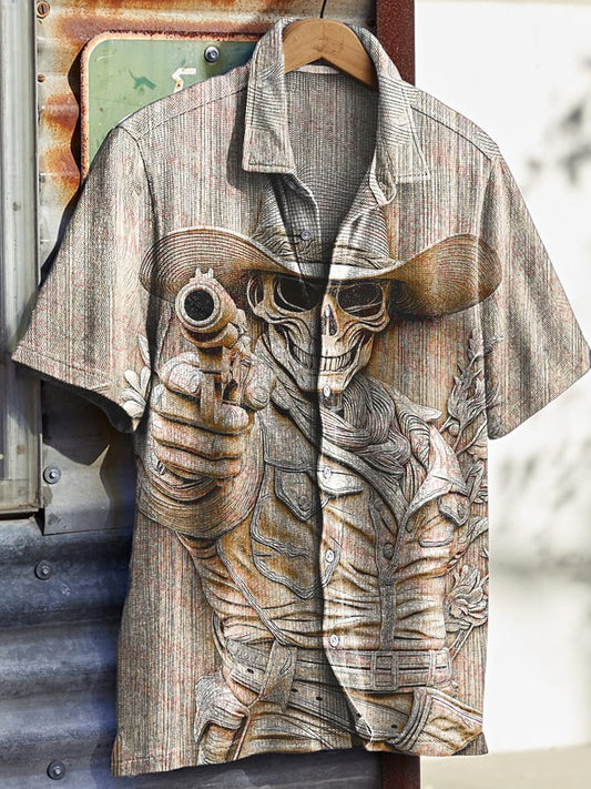 Men's Casual Western Skull Waffle Shirt