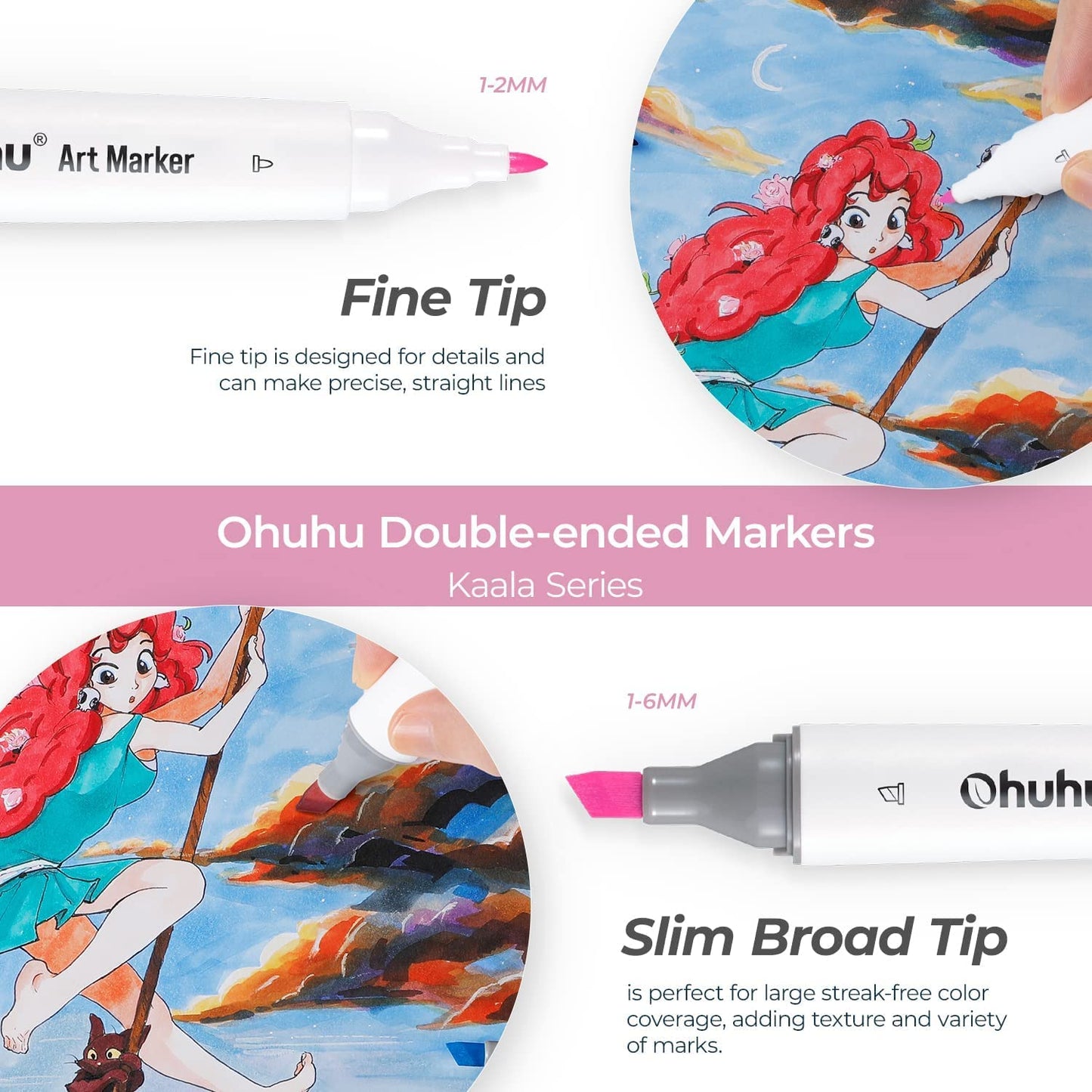Ohuhu Kaala Dual Tips Alcohol Art Markers- 60 Colors Illustrations