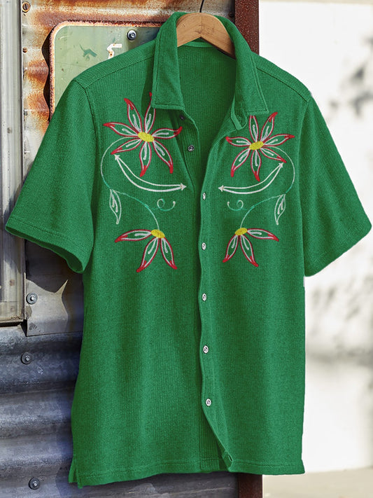 Men's Western Vintage Print Waffle Short Sleeve Shirt