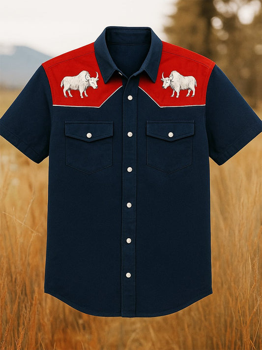 Men's Vintage Western Denim Short Sleeve Shirt