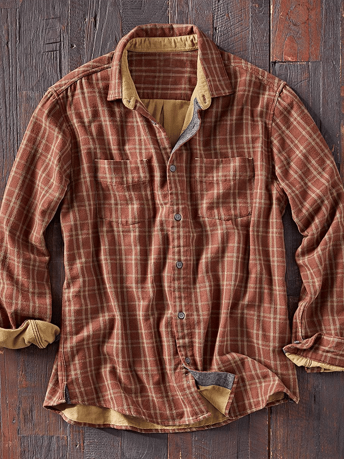 Men's Vintage Western Check Long Sleeve Shirt
