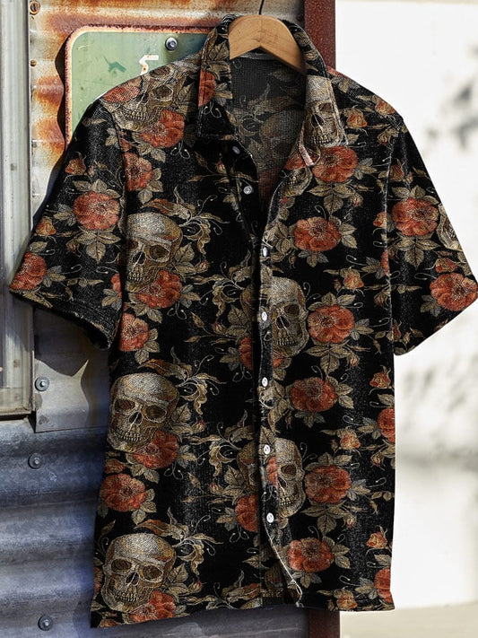 Men's Vintage Western Skull Print Waffle Shirt