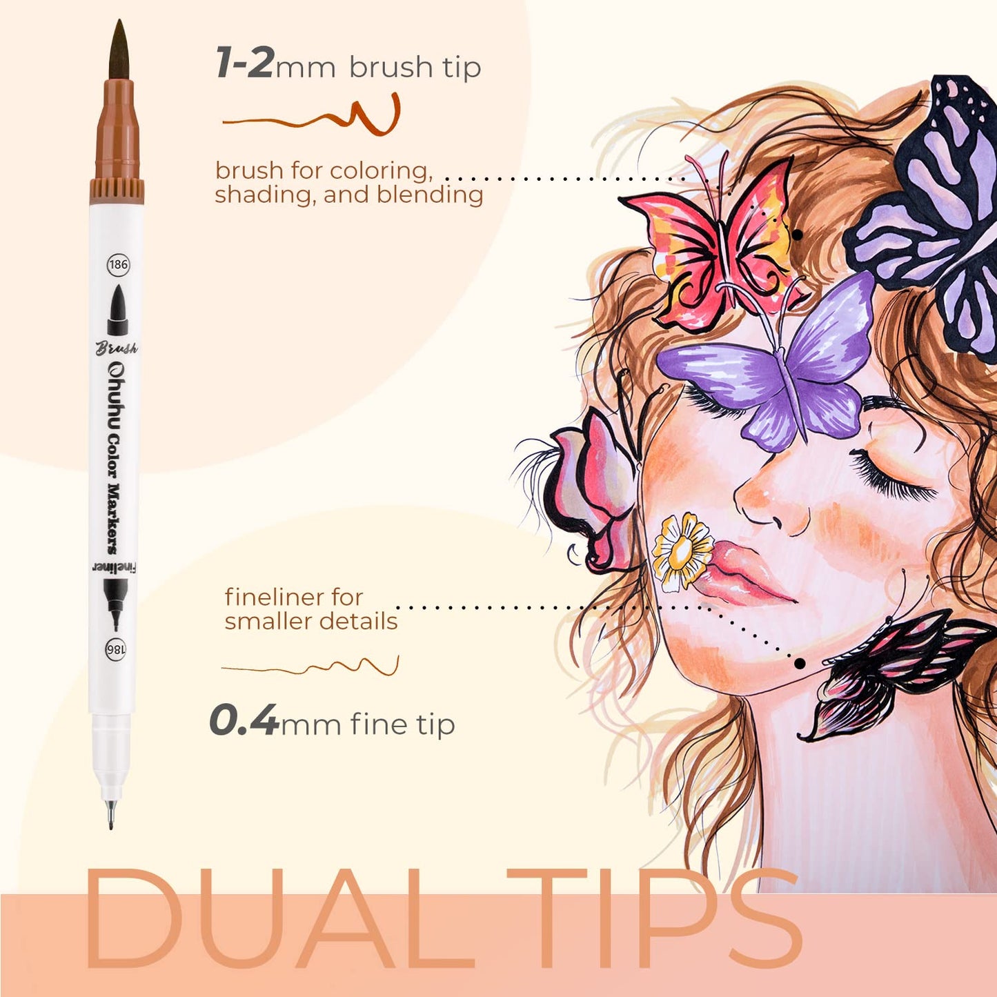 Ohuhu Maui 36 Skin Tone Colors Dual Tips Water Based Art Markers, Brush & Fineliner