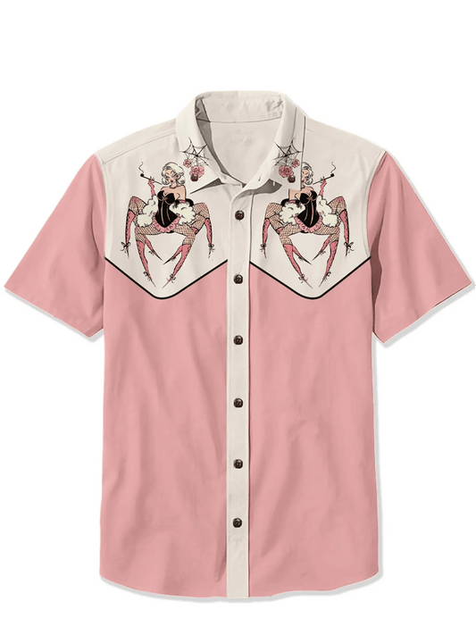 Men's cotton and linen western short-sleeved shirt