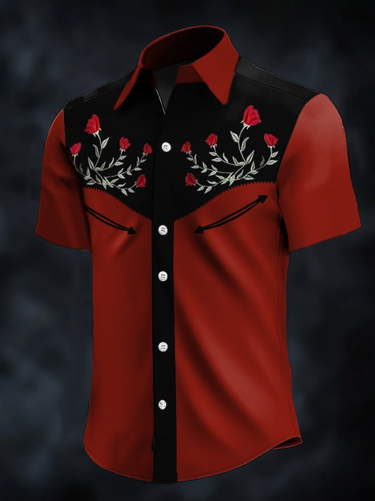⚡⚡Buy 2 Get 10% Off⚡⚡Men's Retro Western Contrast Print Short Sleeve Casual Shirt