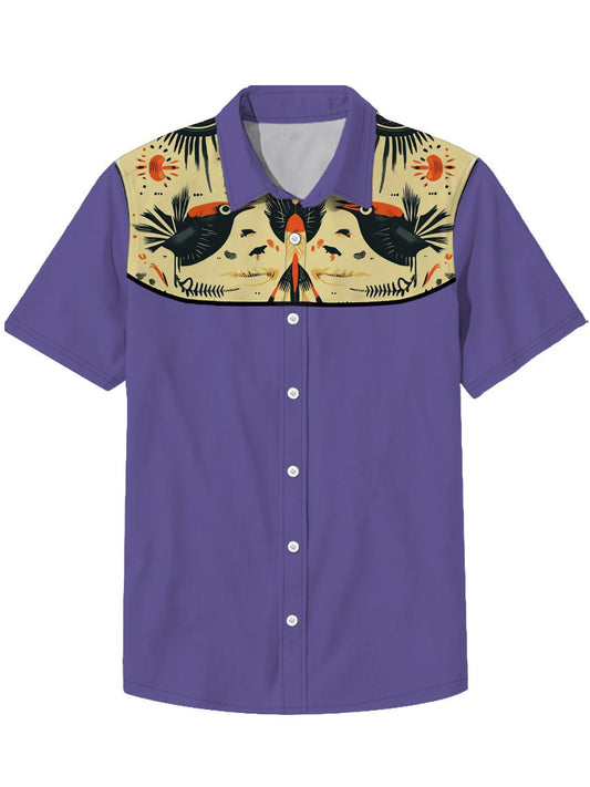 Men's Lapel Insect Fish Bird Animal Denim Western Style Short Sleeve Shirt