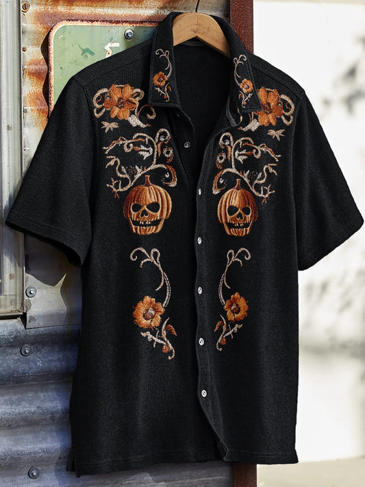 Men's Western Vintage Print Waffle Short Sleeve Shirt