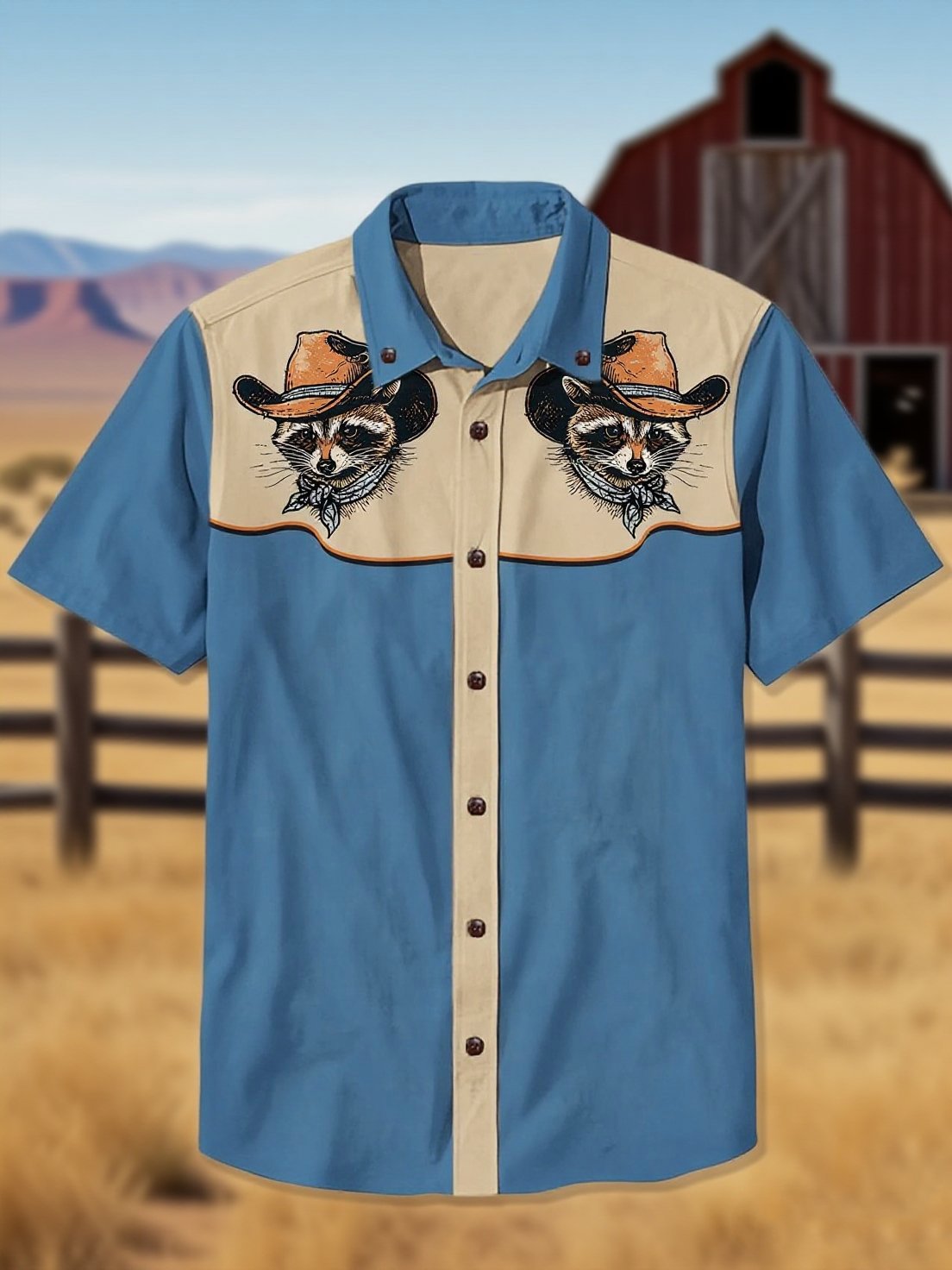 Men's 100% Cotton Western Short Sleeve Button-Down Lapel Shirt