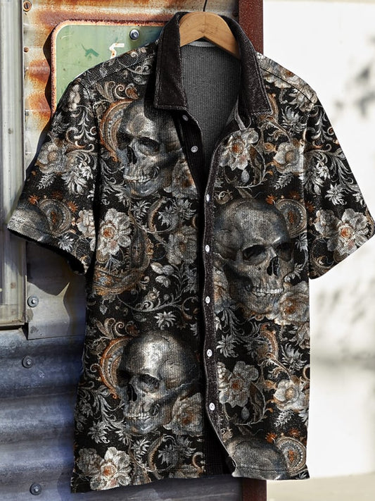 Men's Casual Western Skull Waffle Shirt