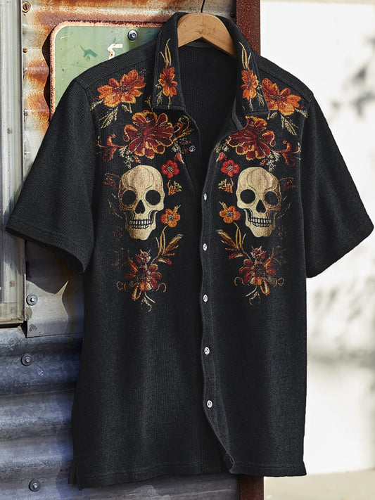 Men's Western Vintage Print Waffle Short Sleeve Shirt