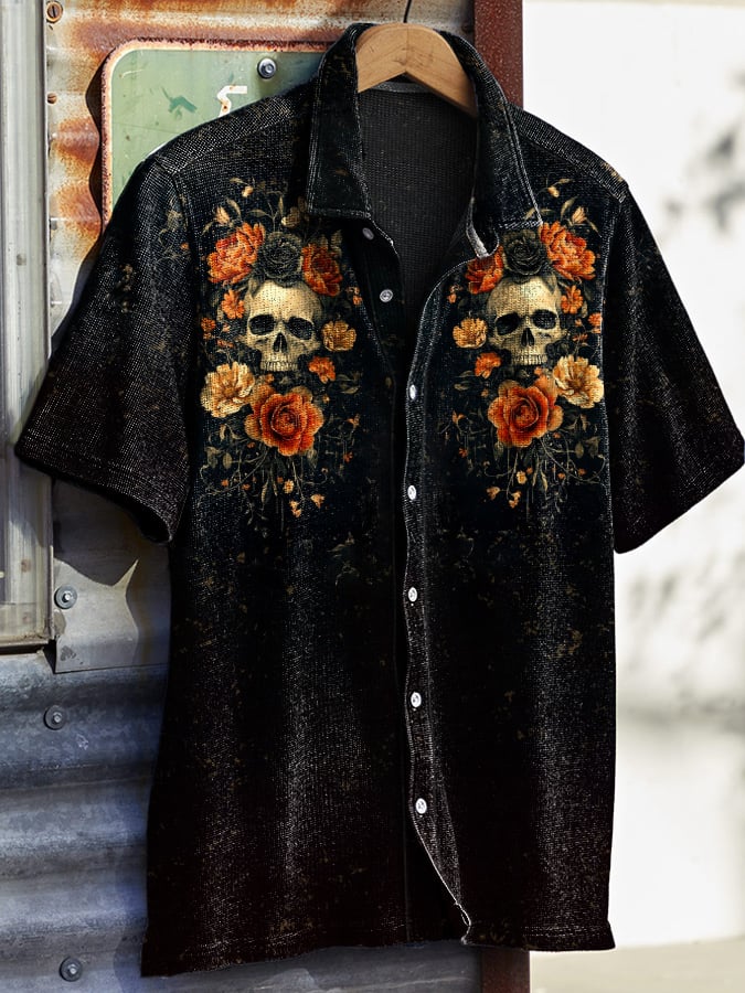 Men's Vintage Western Skull Print Waffle Shirt