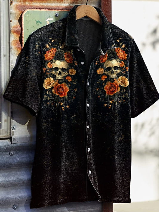 Men's Vintage Western Skull Print Waffle Shirt