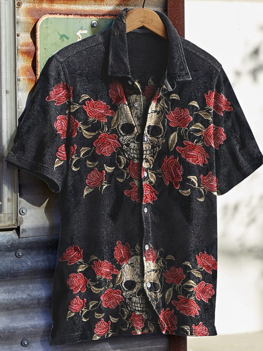 Men's Casual Western Skull Waffle Shirt