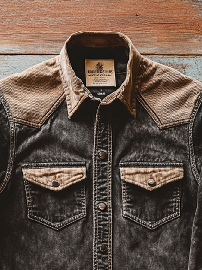Men's Vintage Distressed Twill Double Pocket Short Sleeve Shirt