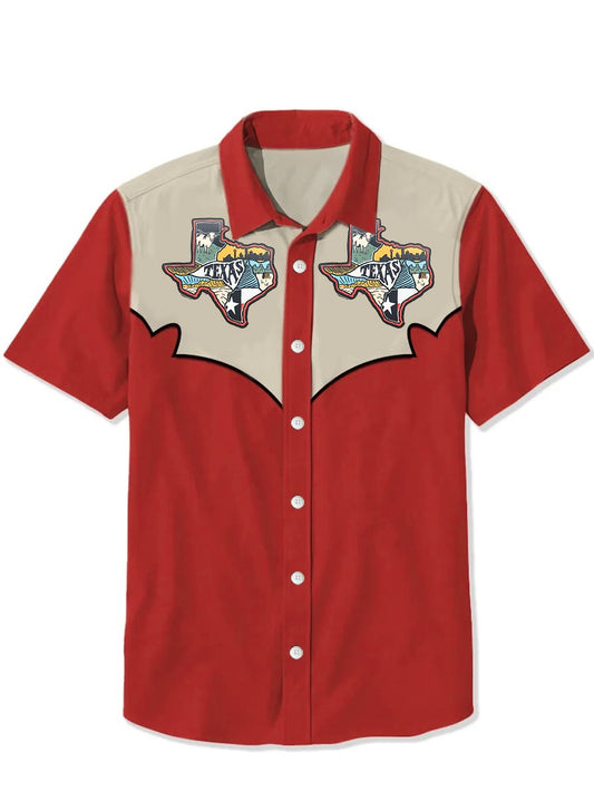 Men's Western Casual (Texas Print) Lapel Short Sleeve Shirt