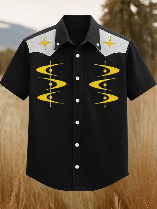 Men's 100% Cotton Western Short Sleeve Button-Down Lapel Shirt