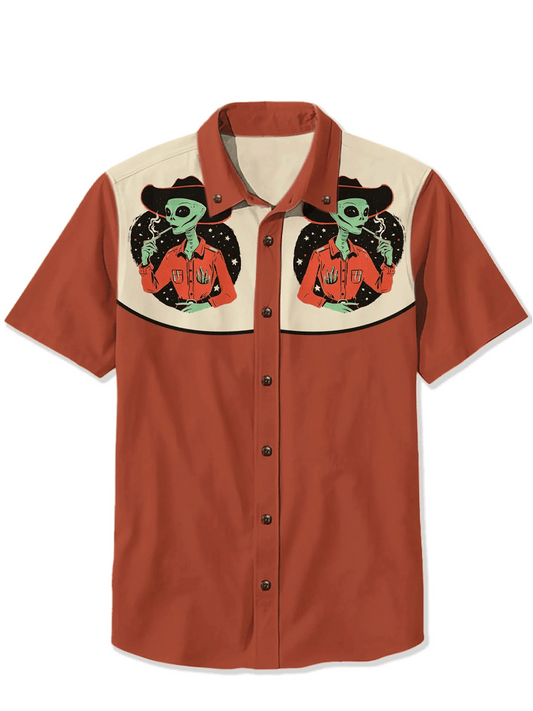 Men's cotton and linen western short-sleeved shirt
