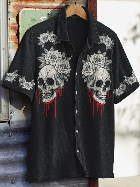 Men's Western Vintage Print Waffle Short Sleeve Shirt