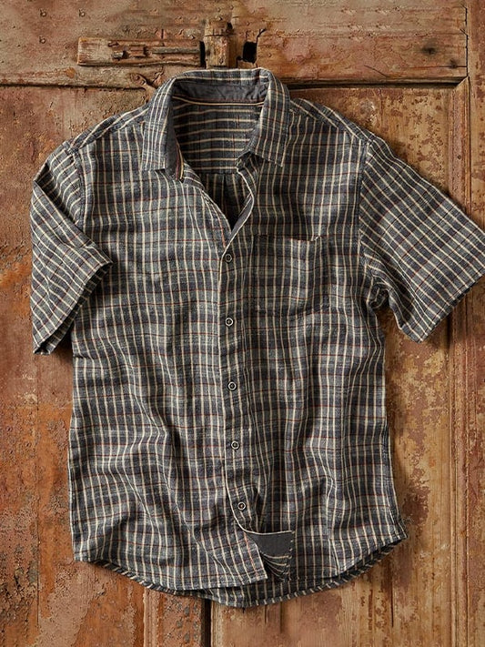 Men's Western Vintage Plaid Short Sleeve Shirt