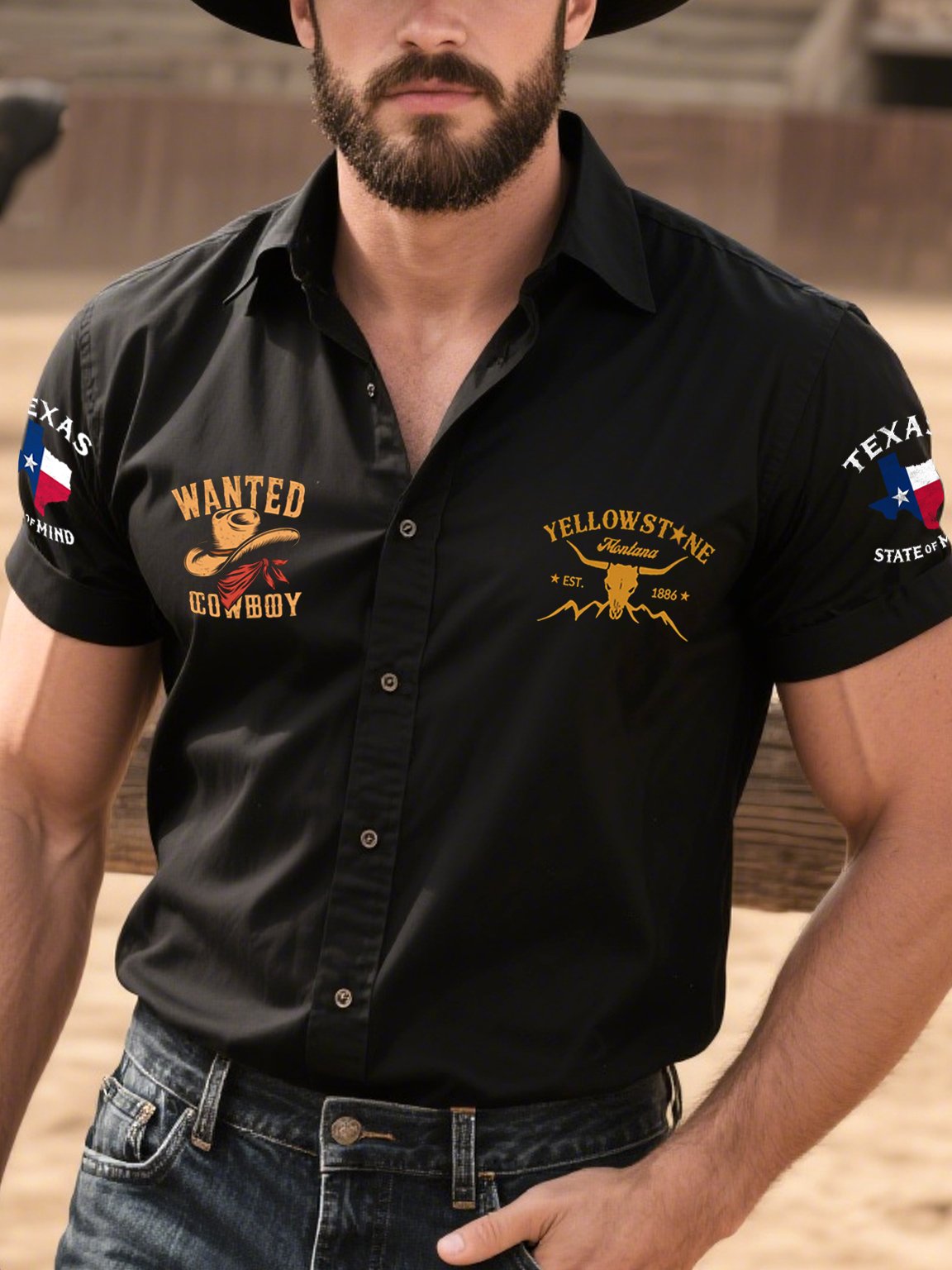 Men's Western Casual Denim Short Sleeve Shirt