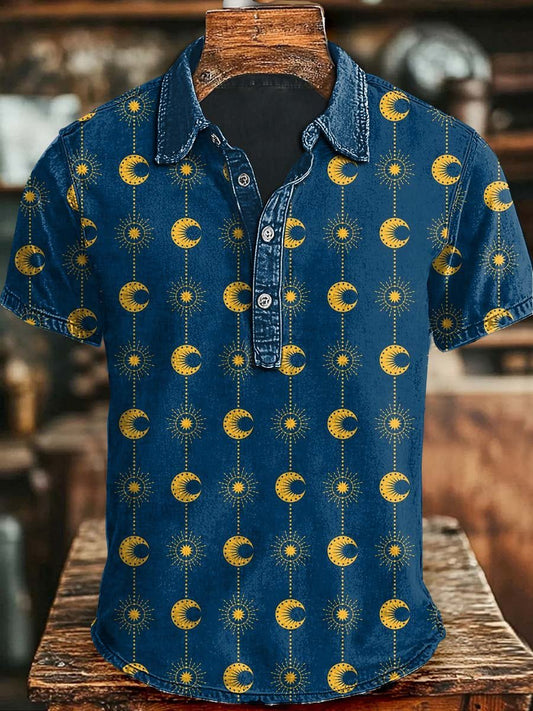 Men's Casual Retro Western Dark Button Polo
