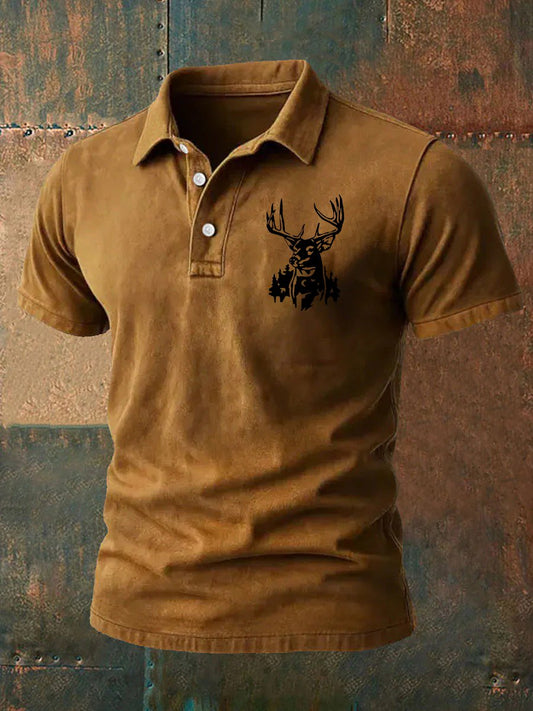 Men's Western-Style Printed Casual Polo Shirt