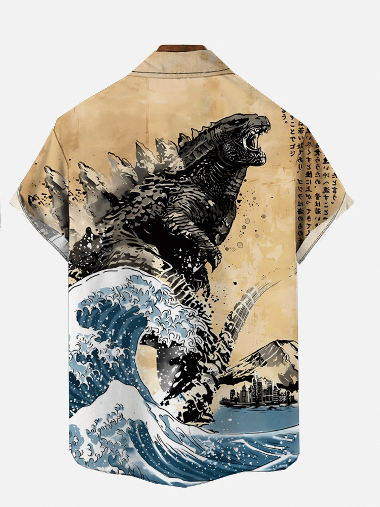 Men's Ukiyo-e Monster Print Short Sleeve Shirt