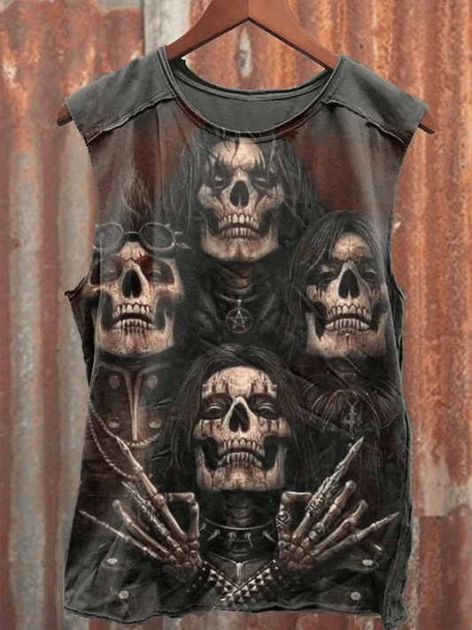 Men'S Vintage Ghost Skull Western Cowboy Art Print Vest