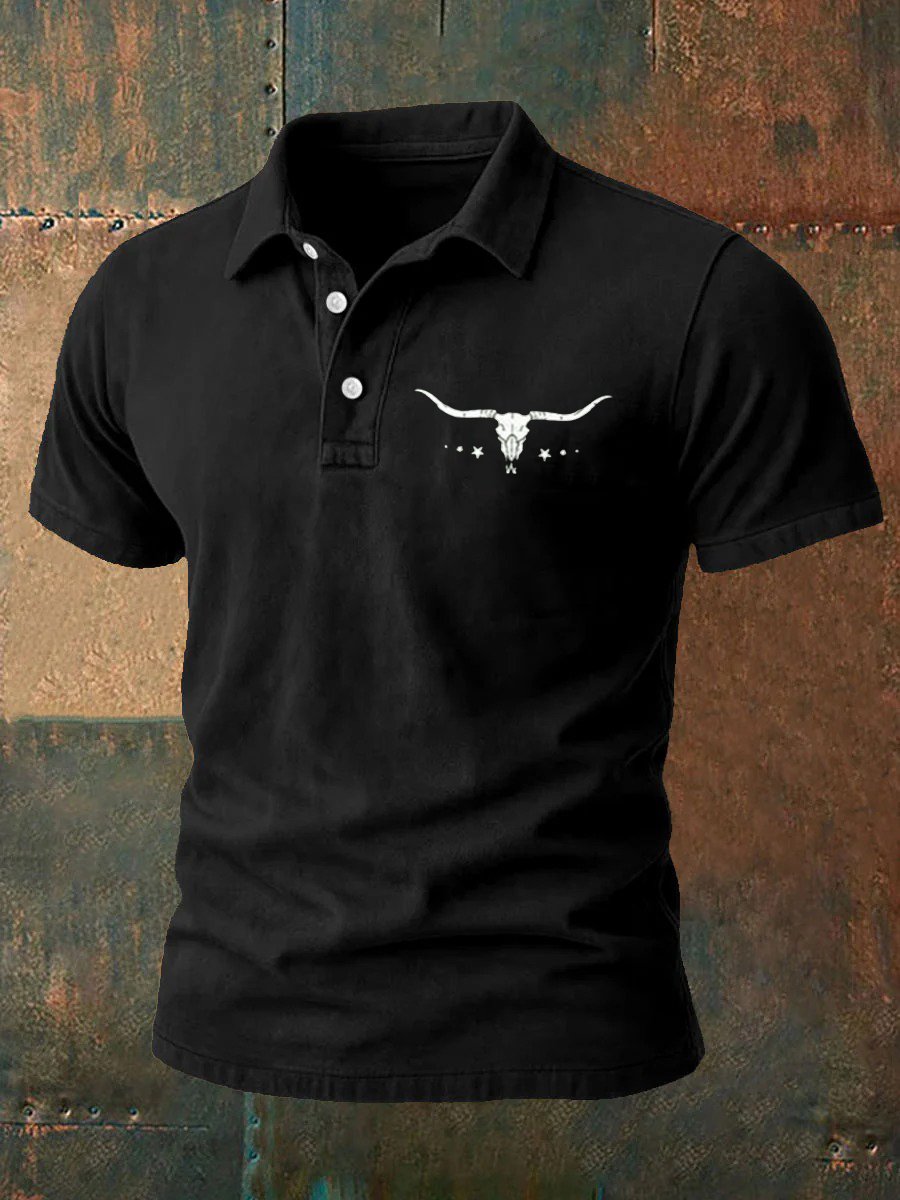 Men's Western-Style Printed Casual Polo Shirt