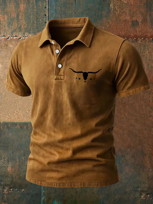 Men's Western-Style Printed Casual Polo Shirt