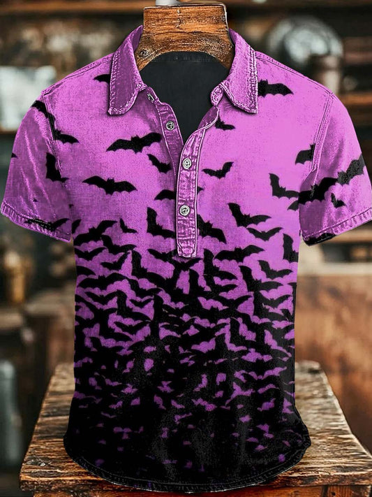 Men's Casual Retro Western Halloween Dark Button Polo