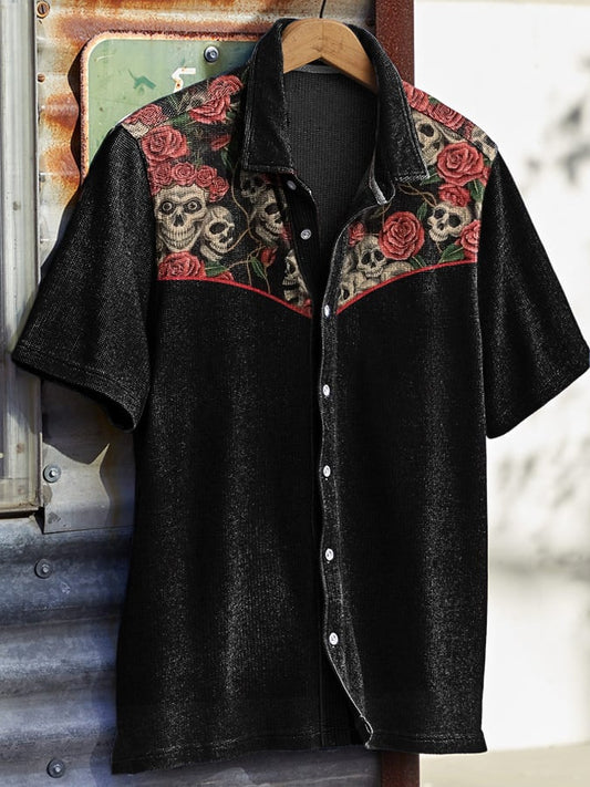 Men's Vintage Western Skull Print Waffle Shirt