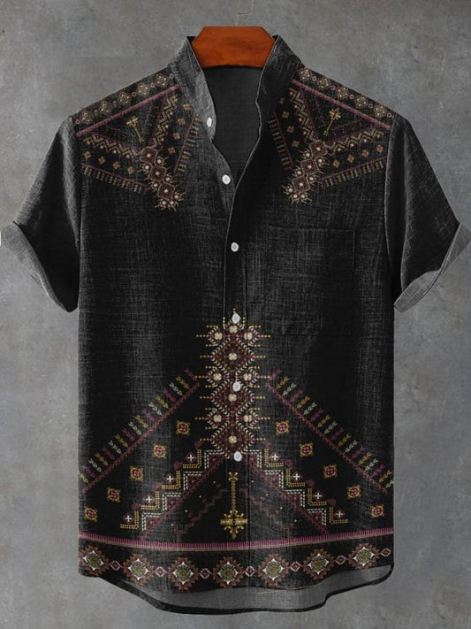 Men's Retro Totem Print Short Sleeve Casual Shirt