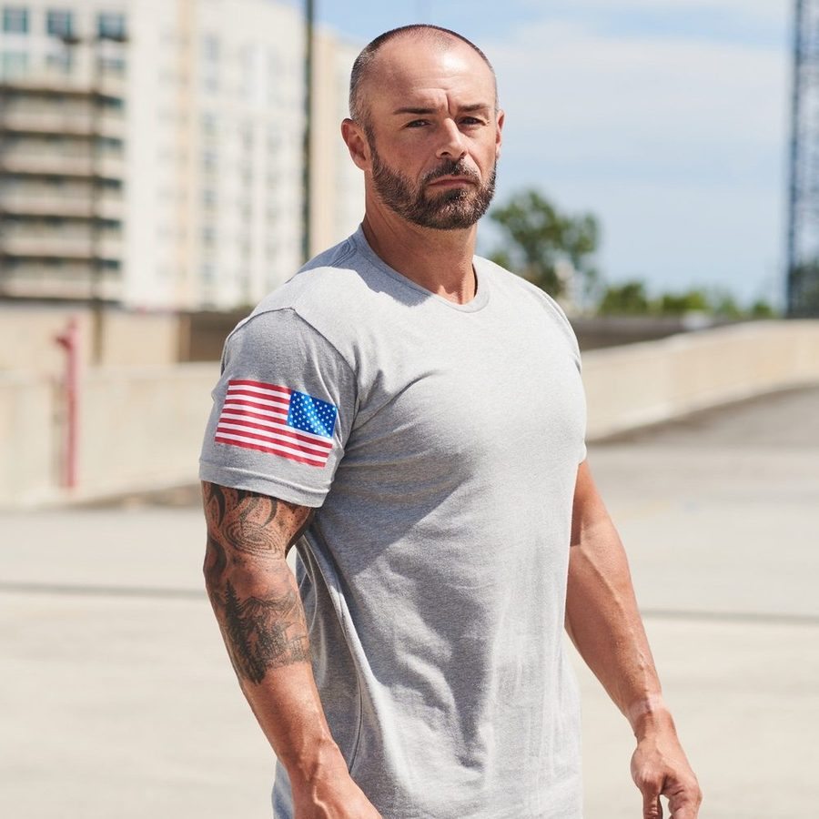 USA Flag Basic T-Shirt - Dark Heather Gray
