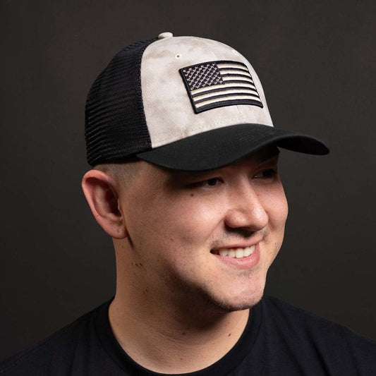 Embroidered American Flag Mesh Hat - Sand Wash
