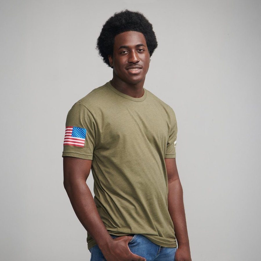 USA Flag Basic T-Shirt - Military Green