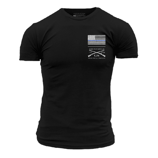 Basic Blue Line Flag T-Shirt - Black