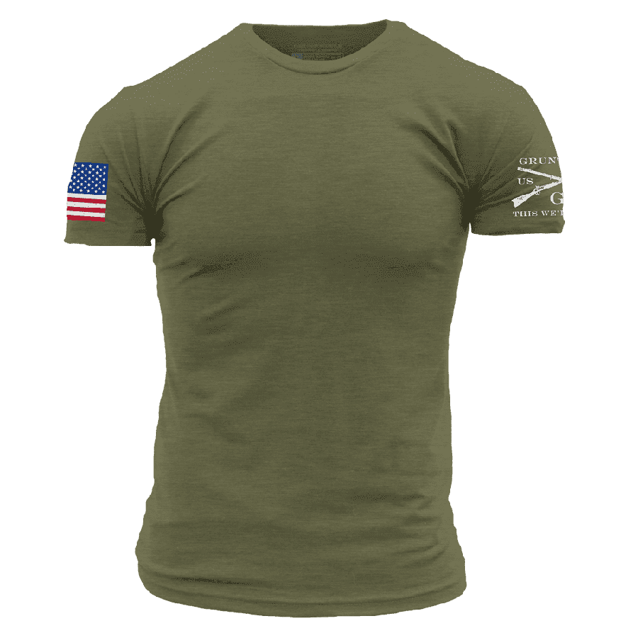 USA Flag Basic T-Shirt - Military Green