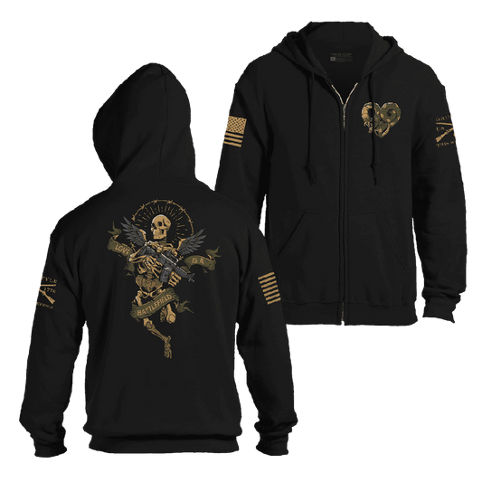 Love Is A Battlefield Full-Zip Hoodie - Black
