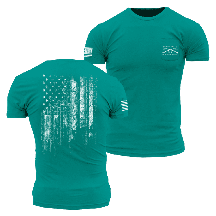 1776 Flag Pocket Tee - Heather Aqua
