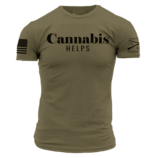 Cannabis Helps T-Shirt - Military Green