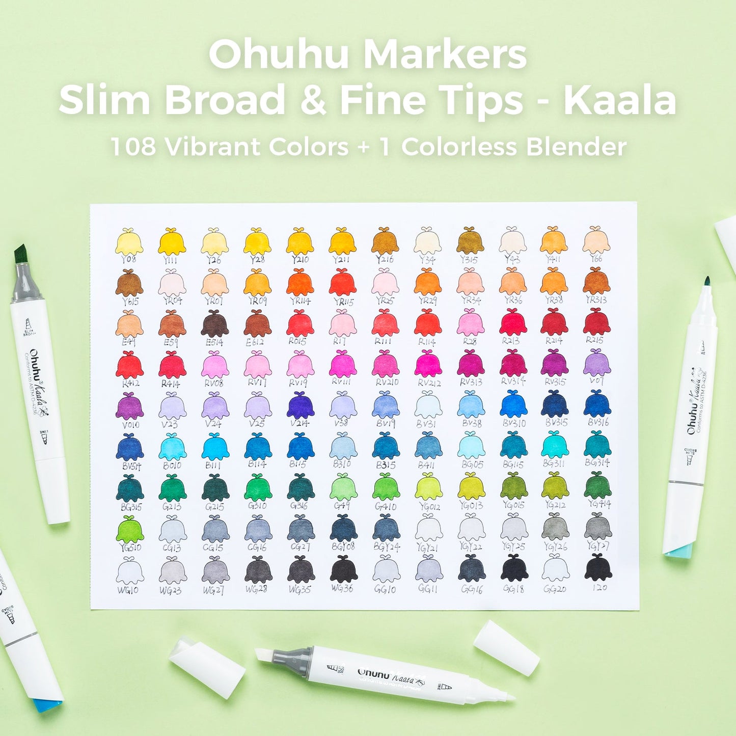 Ohuhu Kaala Four Tones Slim Broad and Fine Dual Tips Alcohol Art Markers