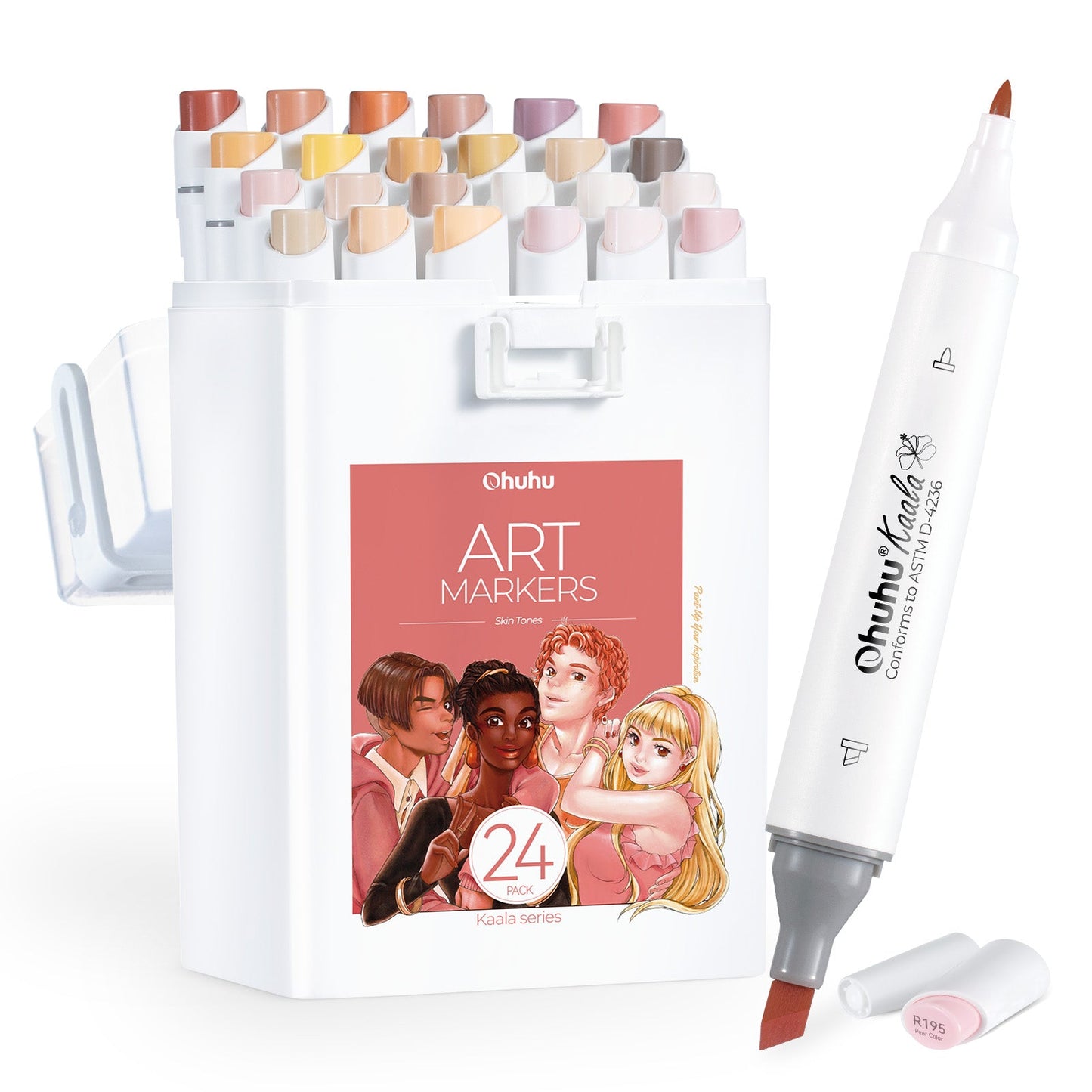 Ohuhu Kaala  Slim Broad and Fine Dual Tips Alcohol Art Markers-24 Color Skin Tone