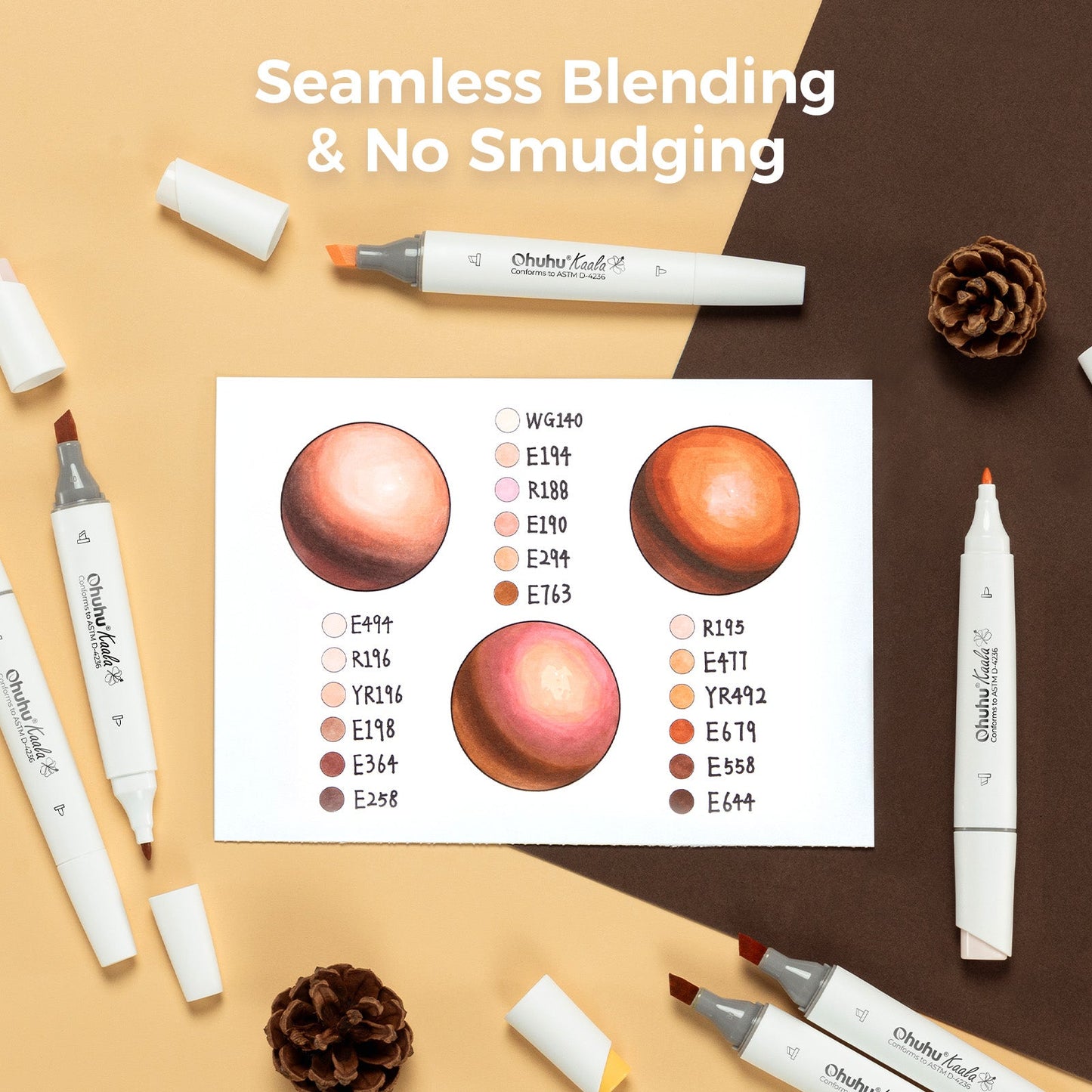 Ohuhu Kaala  Slim Broad and Fine Dual Tips Alcohol Art Markers-24 Color Skin Tone