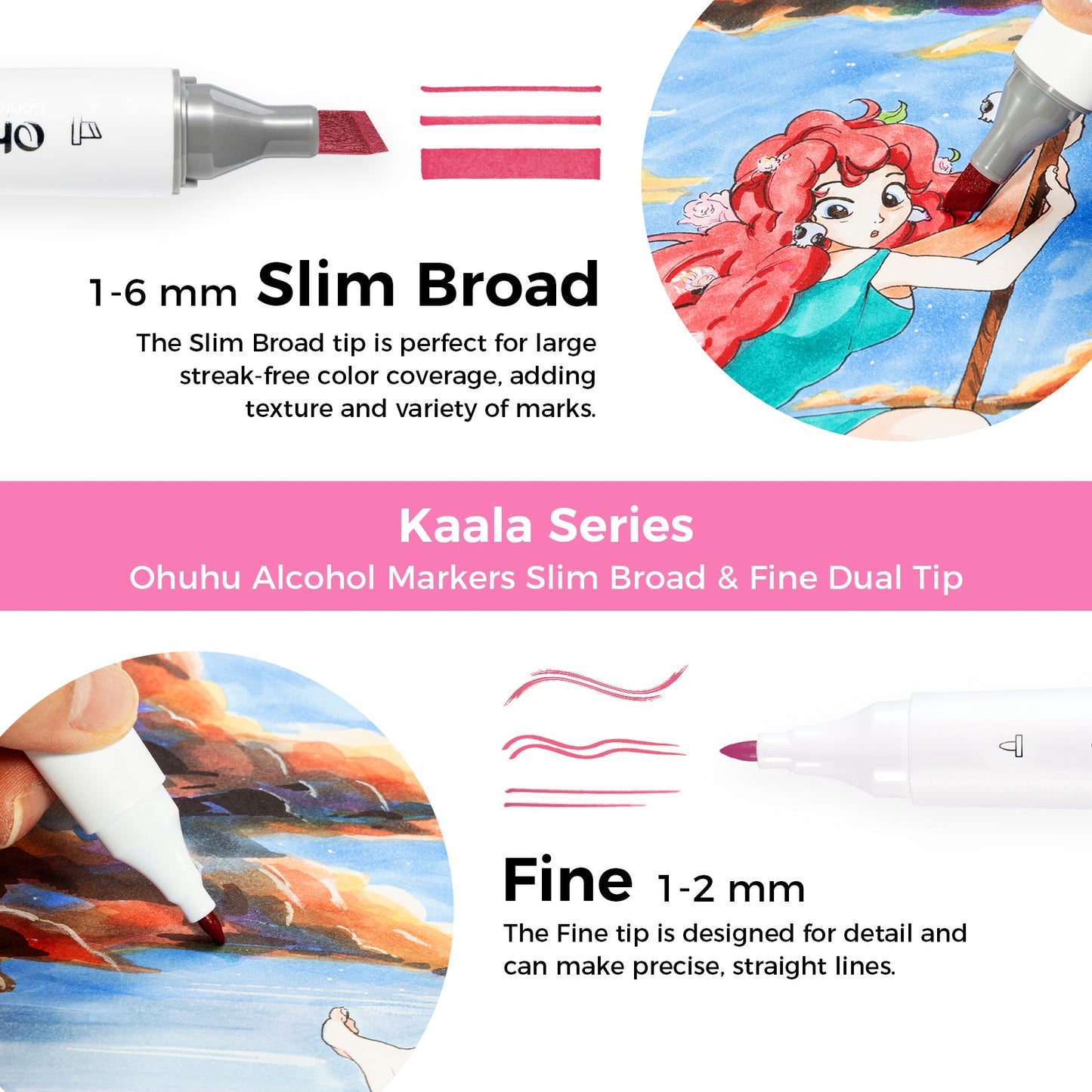 Ohuhu Kaala Dual Tips Alcohol Art Markers- 60 Colors Illustrations