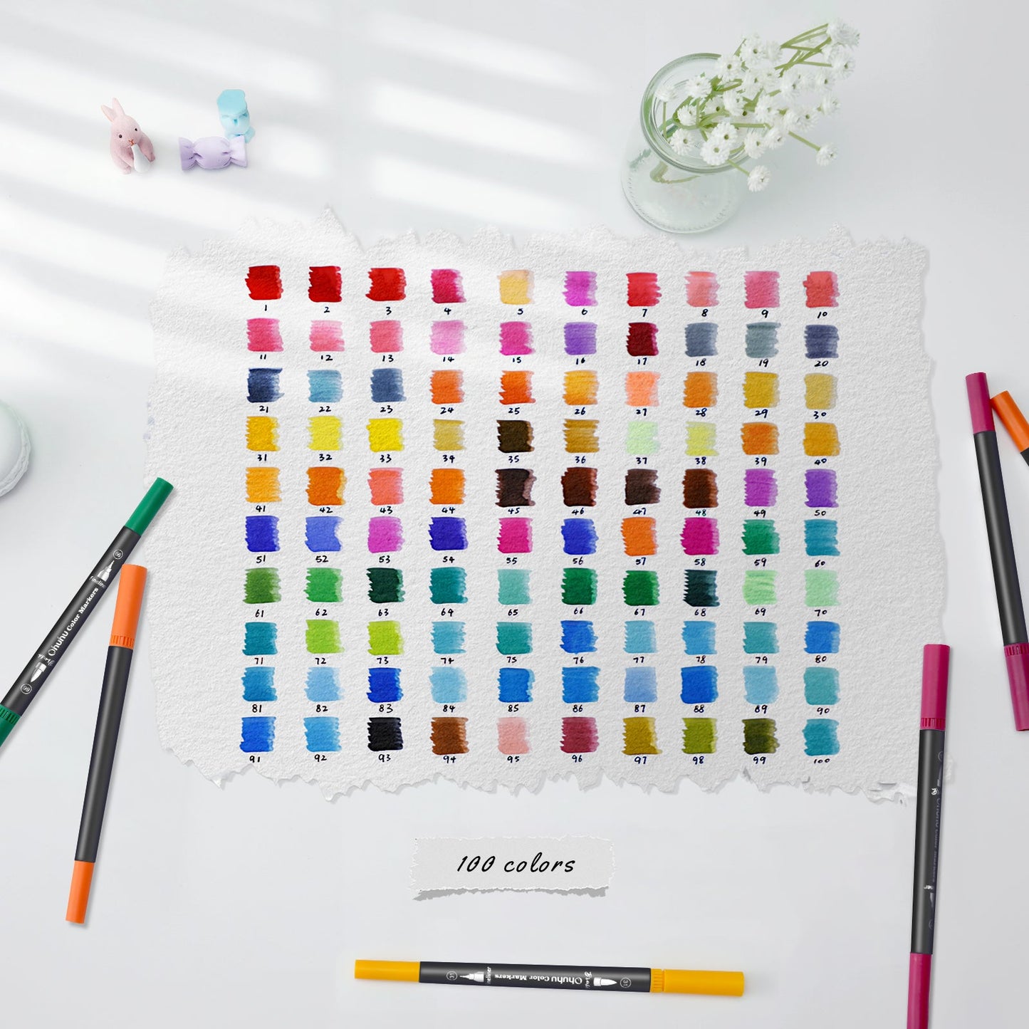 Ohuhu Maui 100 Colors Dual Tips Water Based Art Markers, Brush & Fineliner