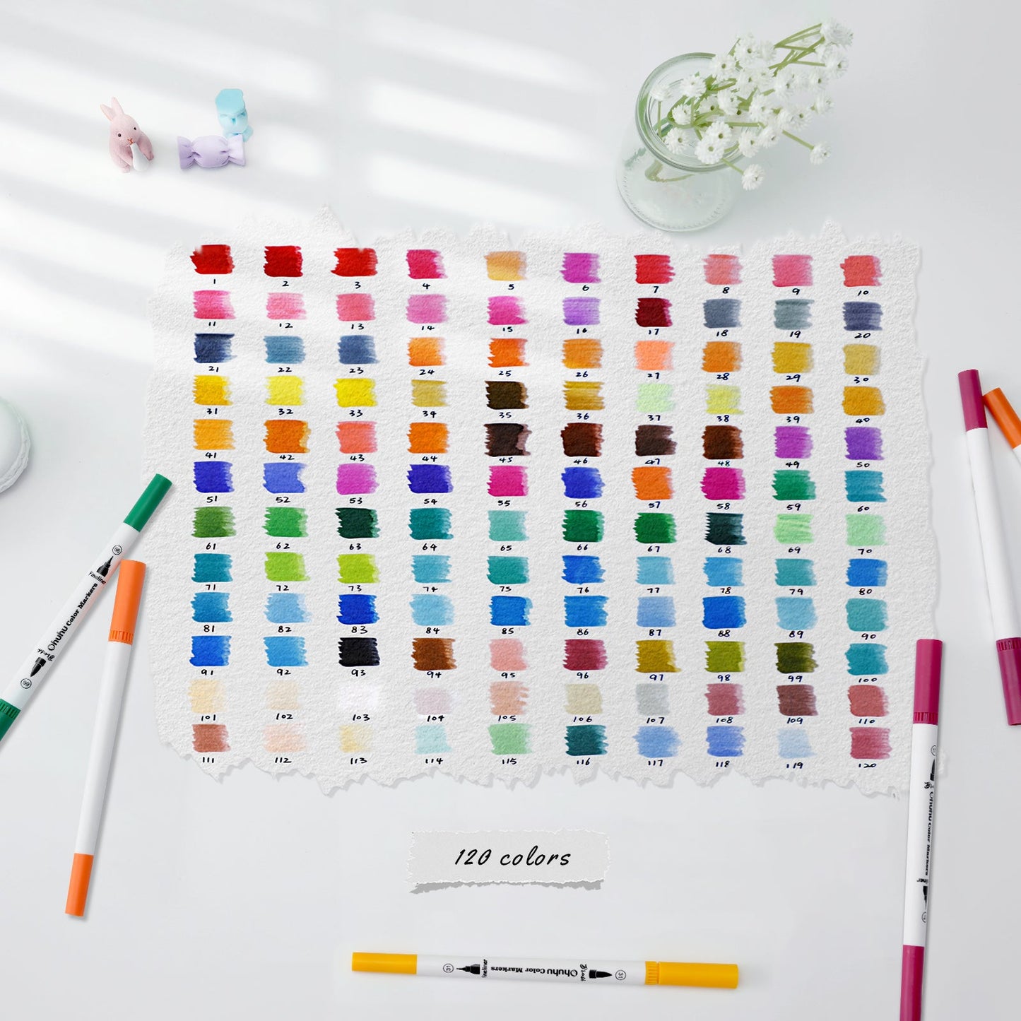 Ohuhu Maui 120 Colors Dual Tips Water Based Art Markers, Brush & Fineliner