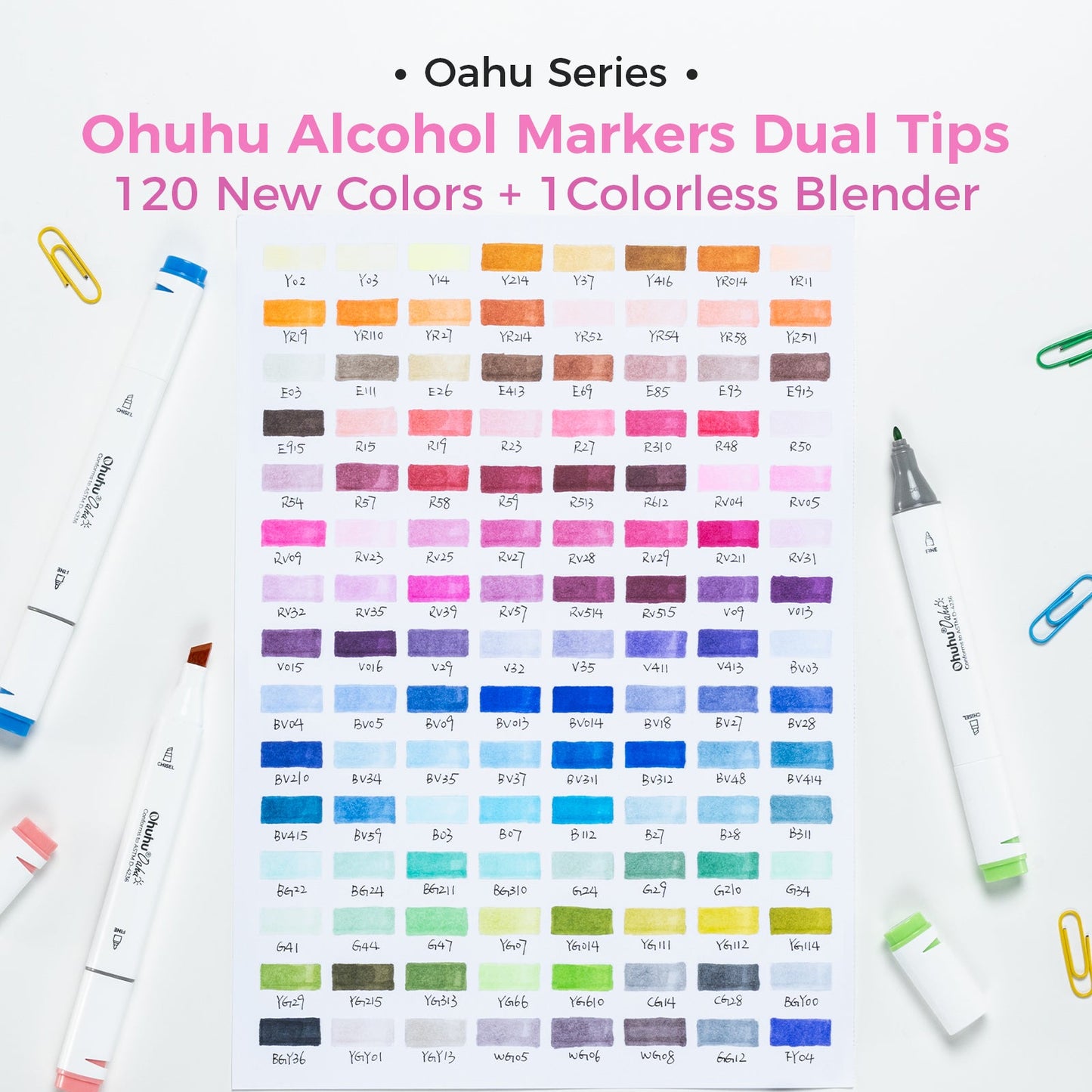 Ohuhu Oahu New 120 Colors Dual Tips Alcohol Art Markers, Fine & Chisel