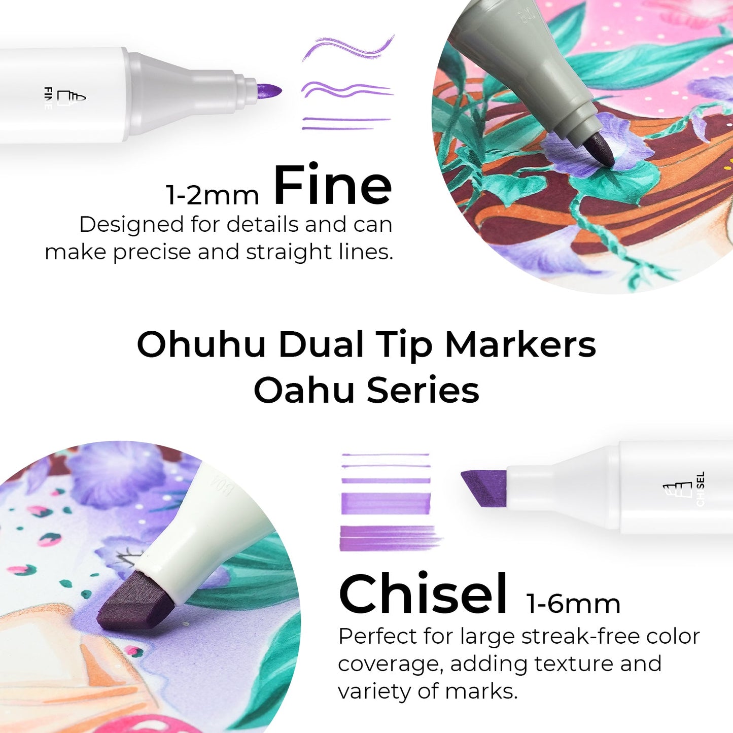 Ohuhu Oahu 320 Colors Dual Tips Alcohol Art Markers, Fine & Chisel