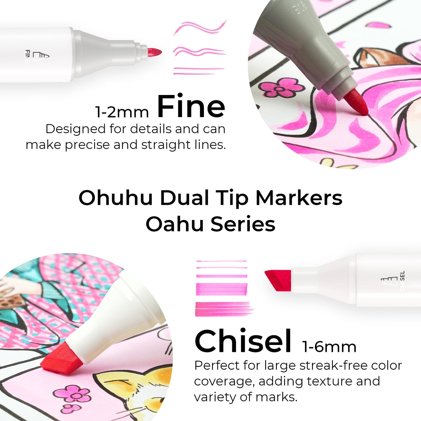 Ohuhu Oahu New 120 Colors Dual Tips Alcohol Art Markers, Fine & Chisel